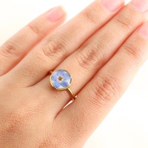 Forget Me Not Wildflower Resin Ring, Adjustable Blue Pressed Flower Ring, Blue Blossom Botanical Ring Christmas Gift For Her image 4