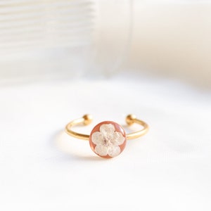 The Ginger | Adjustable Ring, Real Flower Ring, Boho Ring, Stackable Ring, Pressed Flower Ring