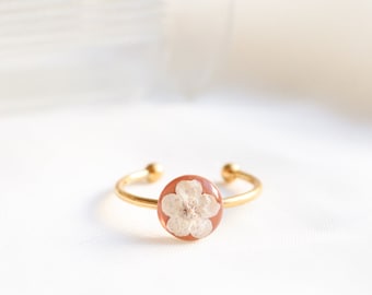 The Ginger | Adjustable Ring, Real Flower Ring, Boho Ring, Stackable Ring, Pressed Flower Ring