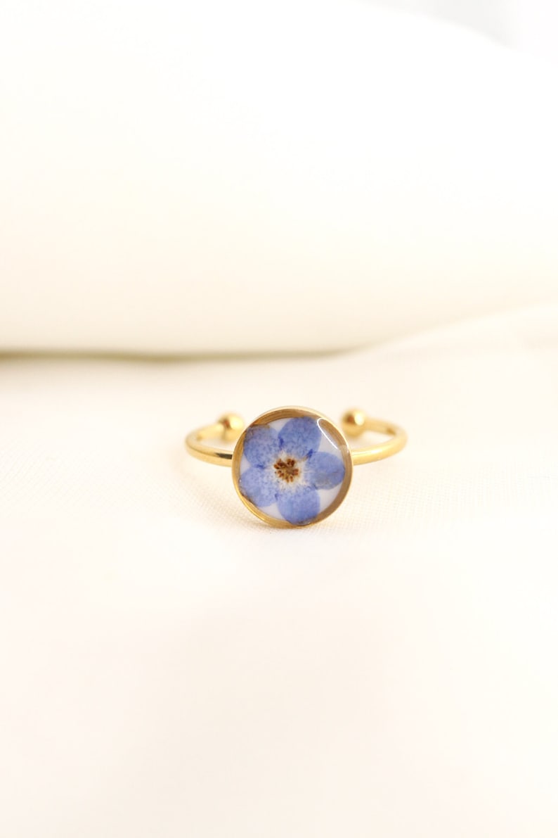 Forget Me Not Wildflower Resin Ring, Adjustable Blue Pressed Flower Ring, Blue Blossom Botanical Ring Christmas Gift For Her image 5