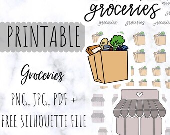 STAMPABILE / Adesivi Planner - Stampa e taglia icone di generi alimentari, Happy Planner, Erin Condren, Digitale, Cricut, Silhouette