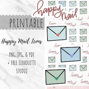 PRINTABLE | Planner Stickers - Print & Cut Happy Mail Icons, Happy Planner, Erin Condren, Digital Planner, Hand-Written, Cricut/Silhouette
