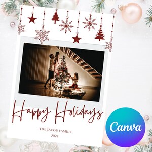 Biglietto di auguri di buone feste, foto di famiglia, modello Canva facile da modificare, biglietto di auguri di Natale moderno e minimalista, download digitale, stampabile
