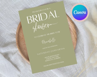 Minimalist Green Bridal Shower Invitation Template (Digital Download)