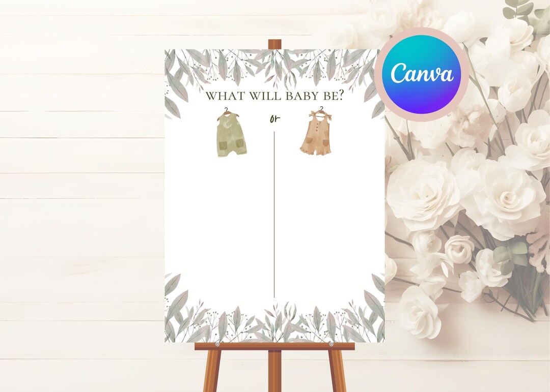 Gender Reveal Poster: Neutral Colors, Vote Sign (canva Template) - Etsy