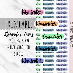 PRINTABLE | Planner Stickers - Print & Cut Reminder Icons, Happy Planner, Erin Condren, Digital Planners, Ready to Print