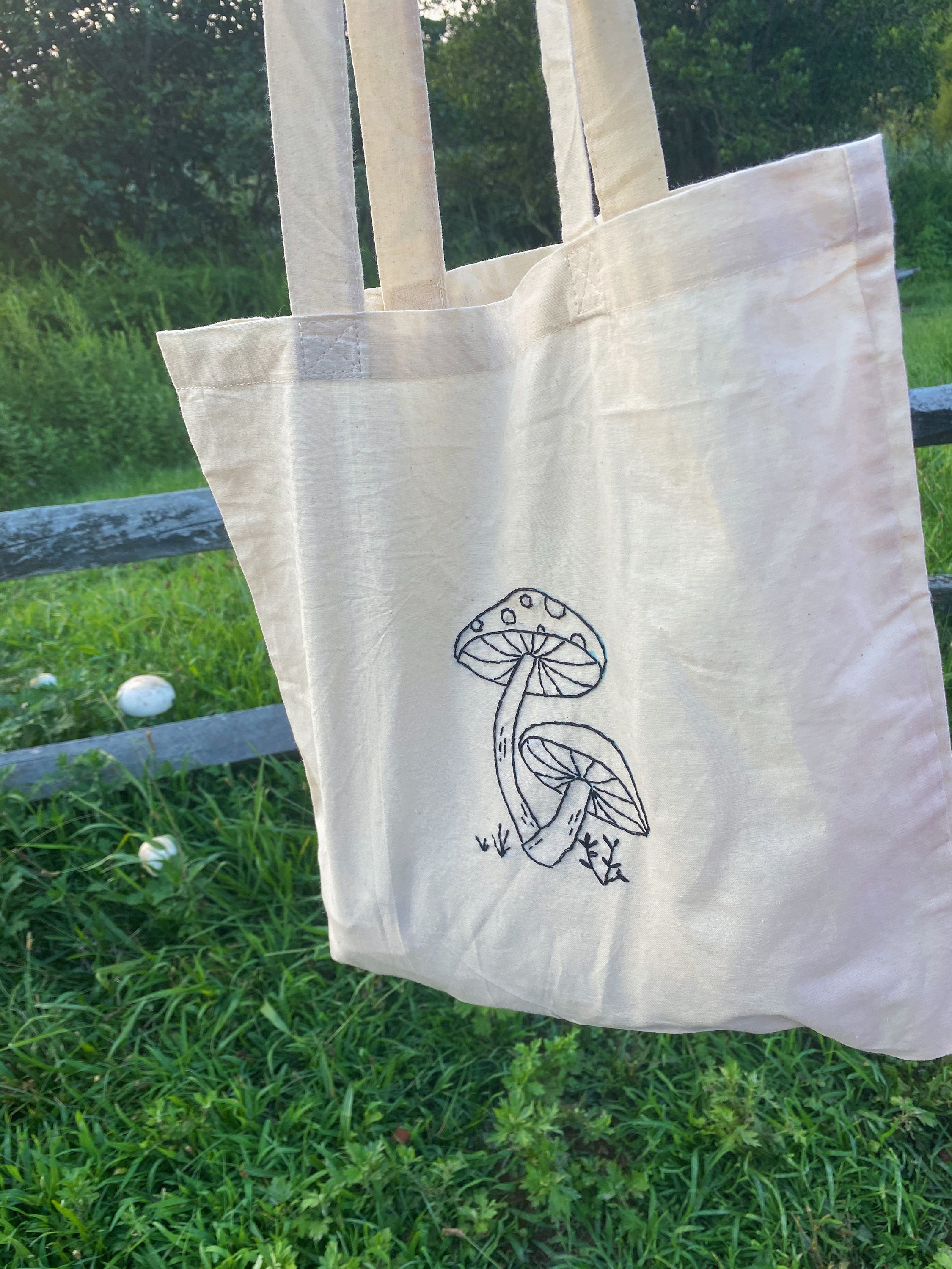 Mushroom Canvas Tote Bag for Charity Handmade Hand | Etsy