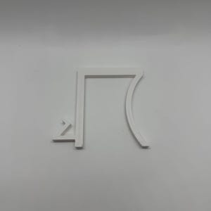 May include: A white, 3D-printed object with a unique shape. It features a rectangular top, a vertical line, and a curved side, with a small, angled element attached. The design is minimalist and modern, suitable for various applications.
