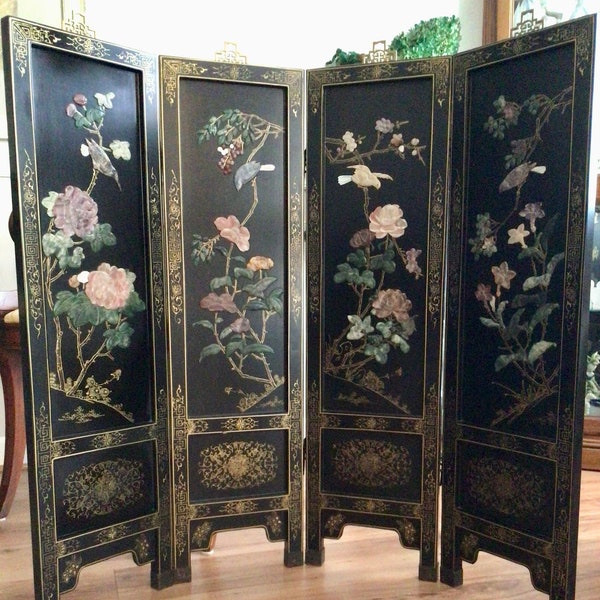 Black Lacquer Vintage Chines/Asian Room /Floor Divider/Wall Hangers