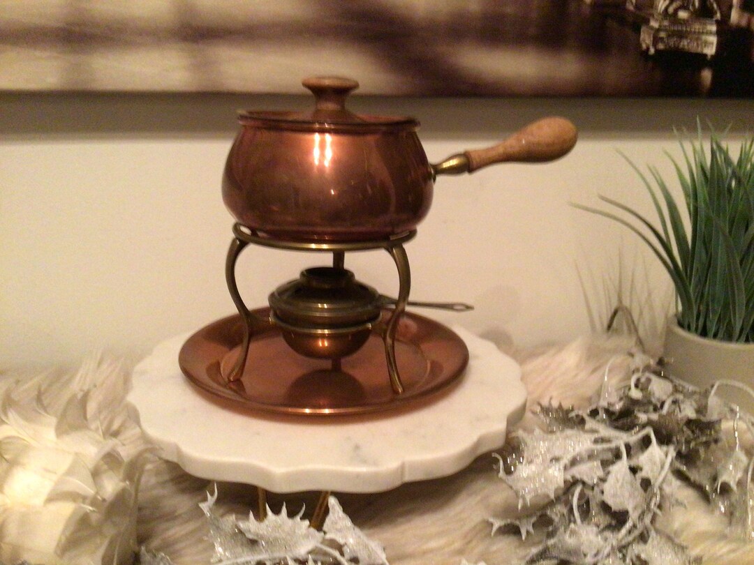 Retro Vintage Copper Fondue Pot With a Wooden Handle and Etsy