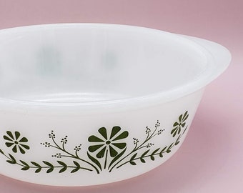 Vintage Glasbake Bowl J2600 #76 Floral Brown Milk Glass bowl Casserole 1.5 QT