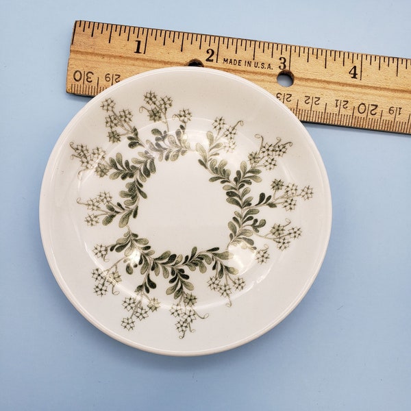 Sold separately: Miniature 3.5" Butter Pat, Arabia, Made in Finland, Butter Pat with Green and White Florals