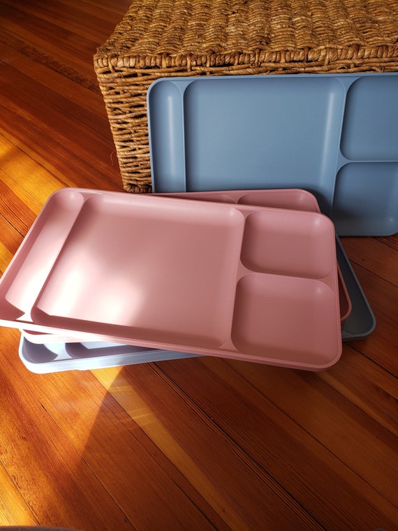 Blue and Pink Vintage Tupperware Food Dinner Trays, Lunch Trays