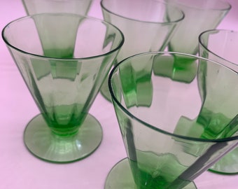 Vintage Set of 6 Green Glasses; Small Parfait, Cordial, Shot Glasses