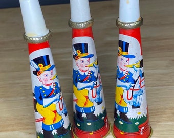 Tin Noise Makers - Set of 3 - New Years Eve - NYE -with Boy on Hobby Horse - Birthday Party Favor