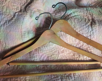 Vintage Set of two (2) vintage wooden wishbone hangers, vintage closet wardrobe decor, suit hangers