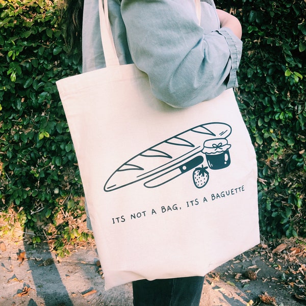 It's not a bag, it's a baguette 100% cotton eco tote bag and makeup/travel/stationary pouch | reusable bag