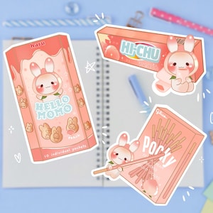 Cute Rabbit Aziatische Snack Stickers | Kawaii-stickers | Matte of glanzend waterdicht | matrijs gesneden | opsommingstekendagboek | laptop sticker