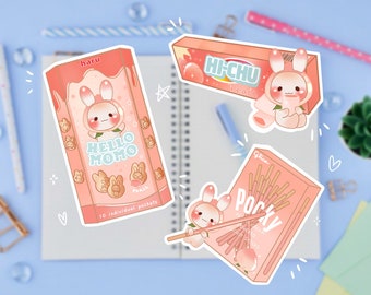 Lindo conejo asiático snack pegatinas / Kawaii pegatinas / Mate o brillante impermeable / troquelado / diario de la bala / calcomanía del ordenador portátil