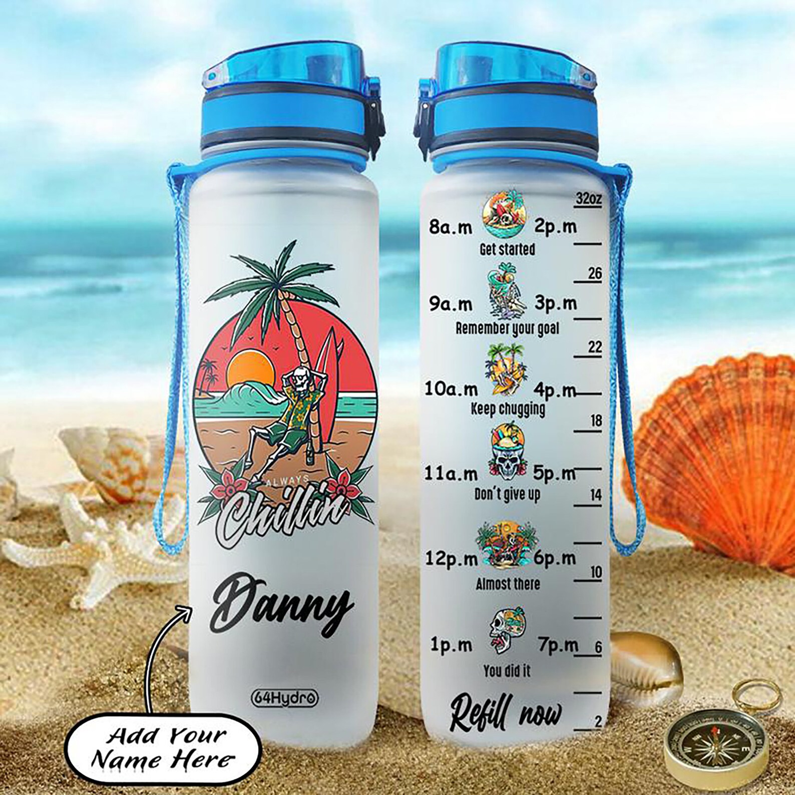 Personalized Chilling Surf Water Tracker Bottle Etsy