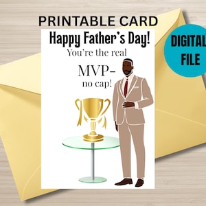 Tarjeta para el Día del Padre Afroamericano, imprimible, para padres afroamericanos, papá más valioso, tarjeta "Mejor papá sin birrete"