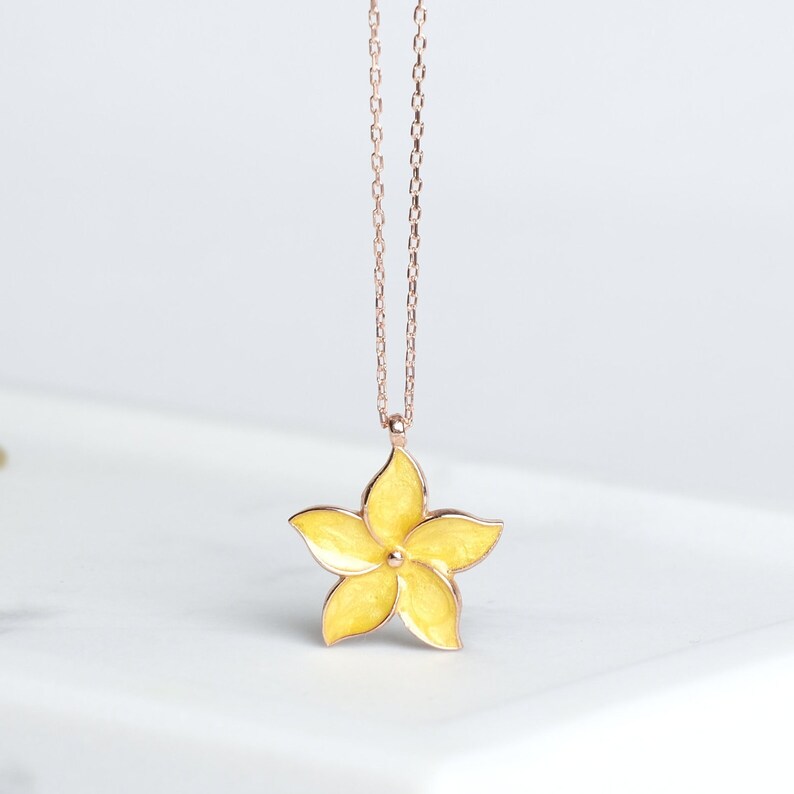 Jasmine Flower Necklace in Rosegold Plated Sterling Silver, Yellow