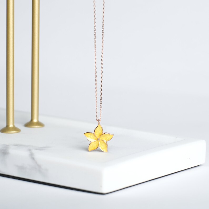 Jasmine Flower Necklace in Rosegold Plated Sterling Silver, Yellow
