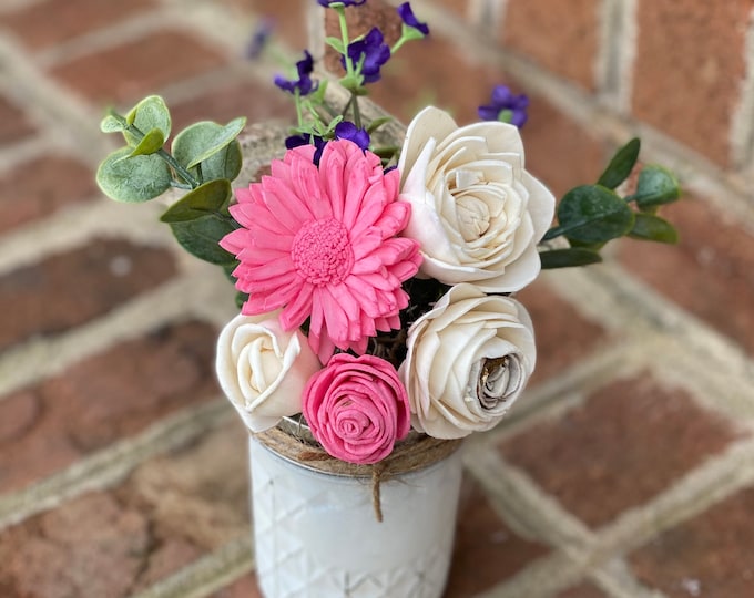 Sweetheart Flowers - Valentine Flowers, Pink Wood Flowers, Wood Flowers, Faux Flowers, Spring Flowers, Mason Jar Flowers, Sola Wood Flowers