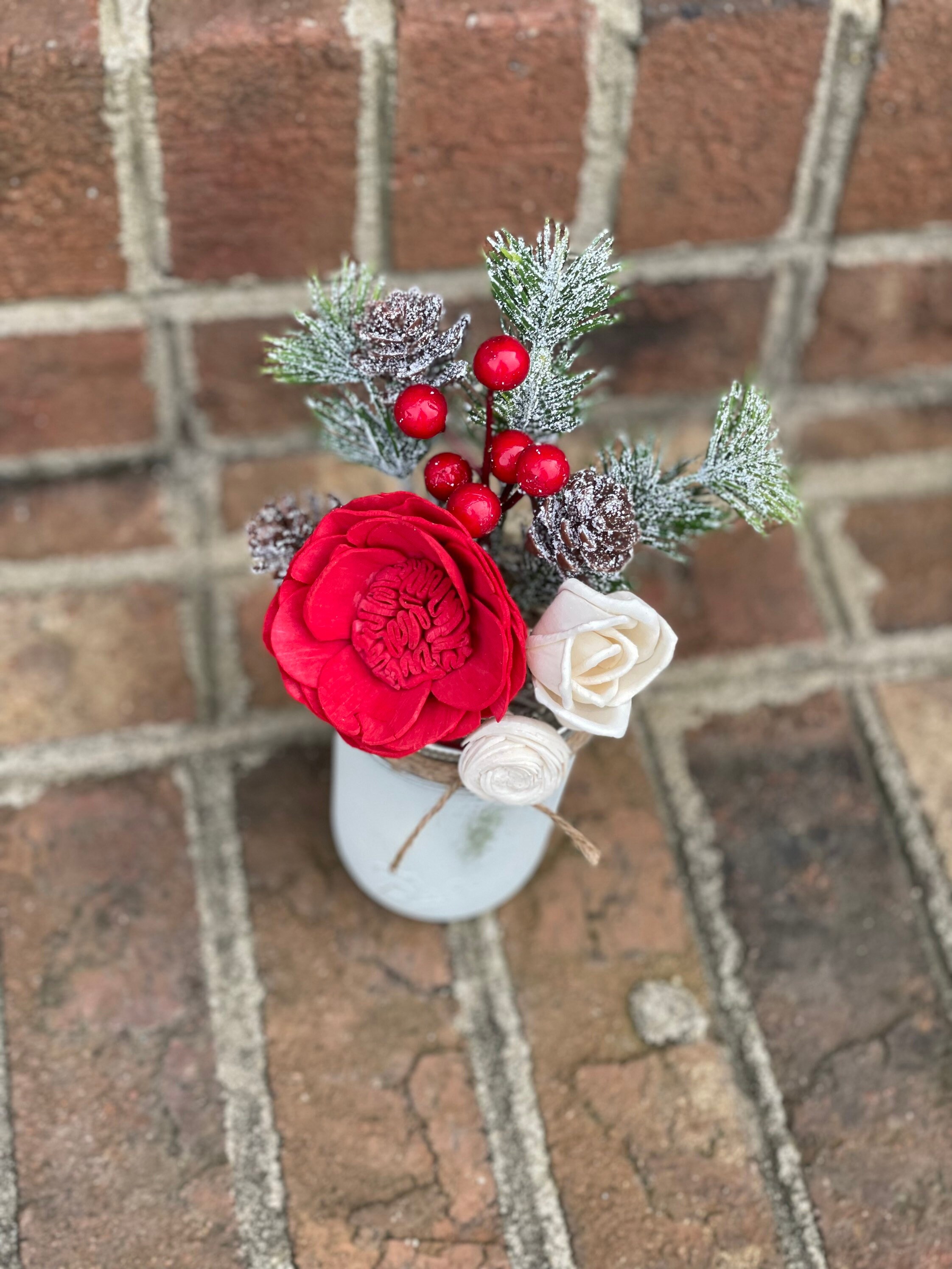Pink Christmas Centerpiece-elegant Christmas Floral Arrangement-french  Country Christmas Home Decor-holiday Pink Peony Floral-red Plaid Pail 