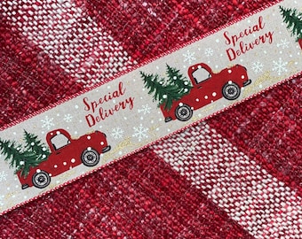 Red Truck Christmas Ribbon - Make your own bow, Christmas Ribbon, 5 yards, 10 yards