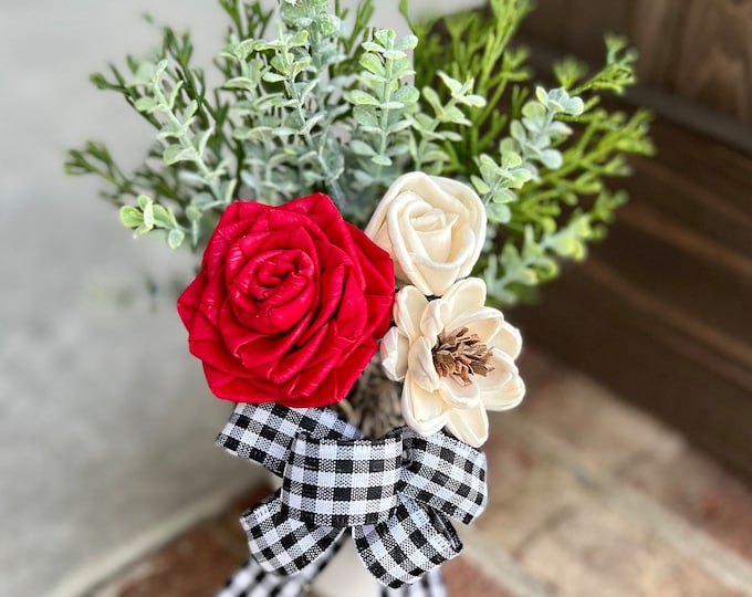 Farmhouse Christmas Flowers - Rustic Christmas Decor, Farmhouse Christmas Decor, Faux Flower Arrangement, Holiday Faux Flower, Sola Wood