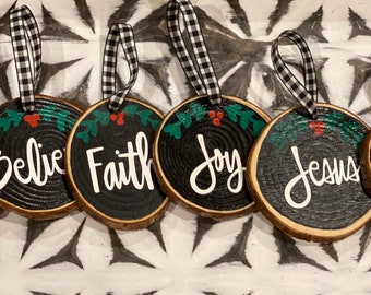 Wood Slice Ornament - Ornament Exchange, Hand Painted Ornaments, Farmhouse Ornaments, Ornament Set