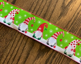 Christmas Gnomes Ribbon - Wired Ribbon, Make your own bow, Christmas Ribbon, 5 yards, 10 yards