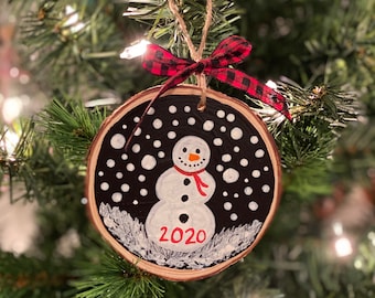 Wood Slice Ornament - Snowman Ornament, Personalized Ornament, Ornament Exchange, Hand Painted Ornaments, Farmhouse Ornaments, Ornament Set