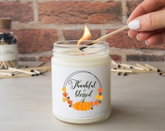 Thanksgiving Candle, Thankful Candle, Hostess Gift, Thanksgiving Table, Thanksgiving Decor, Fall Candle, Fall Decor, Gift for Mom