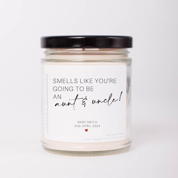 Smells like you're going to be an aunt and uncle, Aunt and Uncle Pregnancy Announcement, Soy Candle, New Aunt gift, New uncle gift, New baby