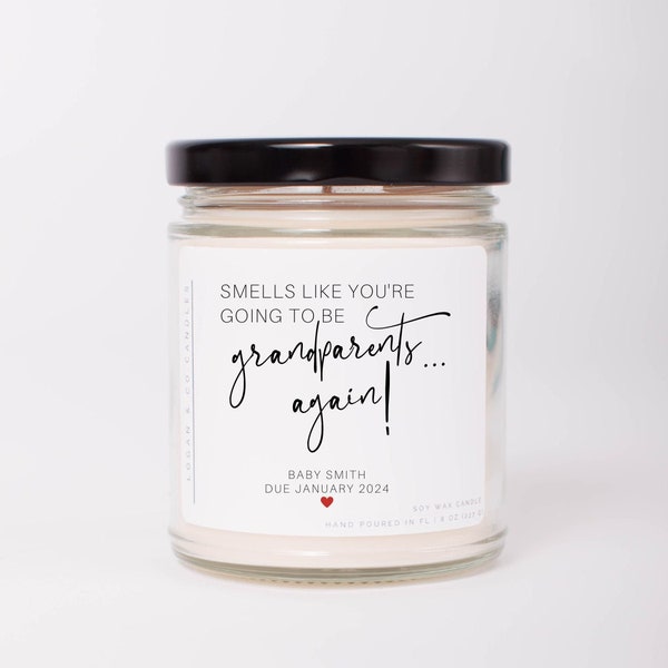 Grandparent Pregnancy Announcement, Soy Candle, You're going to be Grandparents again, Second Pregnancy Announcement, Baby Announcement