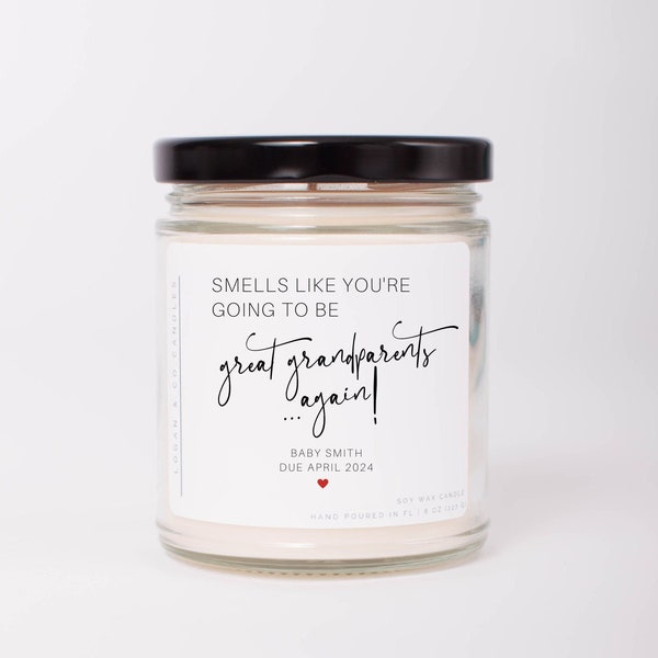 Great Grandparent Pregnancy Announcement, Soy Candle, You're going to be Great Grandparents again, Second Pregnancy Announcement, New baby