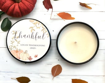 Thanksgiving Favors, Thanksgiving Candle Favors, Thanksgiving Table Decor Favors, Set of 10 Tins, Personalized Thanksgiving Gifts