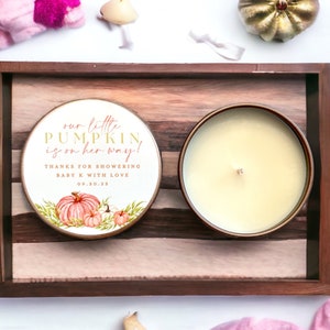 Fall Baby Shower Favors, Little Pumpkin on the way Girl Baby Shower Favors, Set of 10 Tins, Personalized Shower Gifts, Custom Candle Favors
