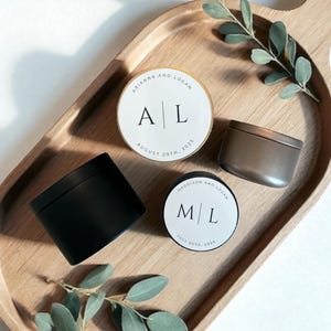 Bulk Wedding Favors for Guests, Personalized Wedding Favors, Custom Wedding Candles, Set of 10 Tins, Modern Wedding Thank You Candles