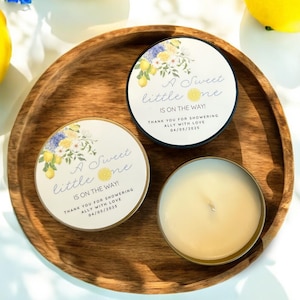 Lemon Baby Shower Favors Sweet Little one Blue Favors Thank you gift Set of 10 Tins Personalized Shower Gift Party Favor Lemon Themed Candle