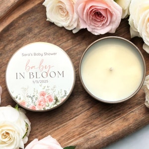 Baby Shower Favors, Baby in Bloom, Roses Themed Baby Shower Favors, Set of 10 Tins, Personalized Baby Shower Gifts, Custom Party Favors
