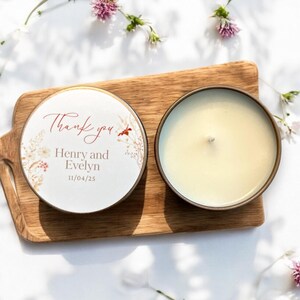 Wildflowers Wedding Favors for Guests, Personalized Wedding Favors, Custom Wedding Candles, Set of 10 Tins, Floral Wedding Favors