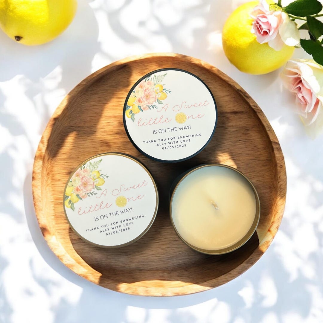 Lemon Baby Shower Favors: Personalized Soy Candle Tins, Set of 10 - Etsy