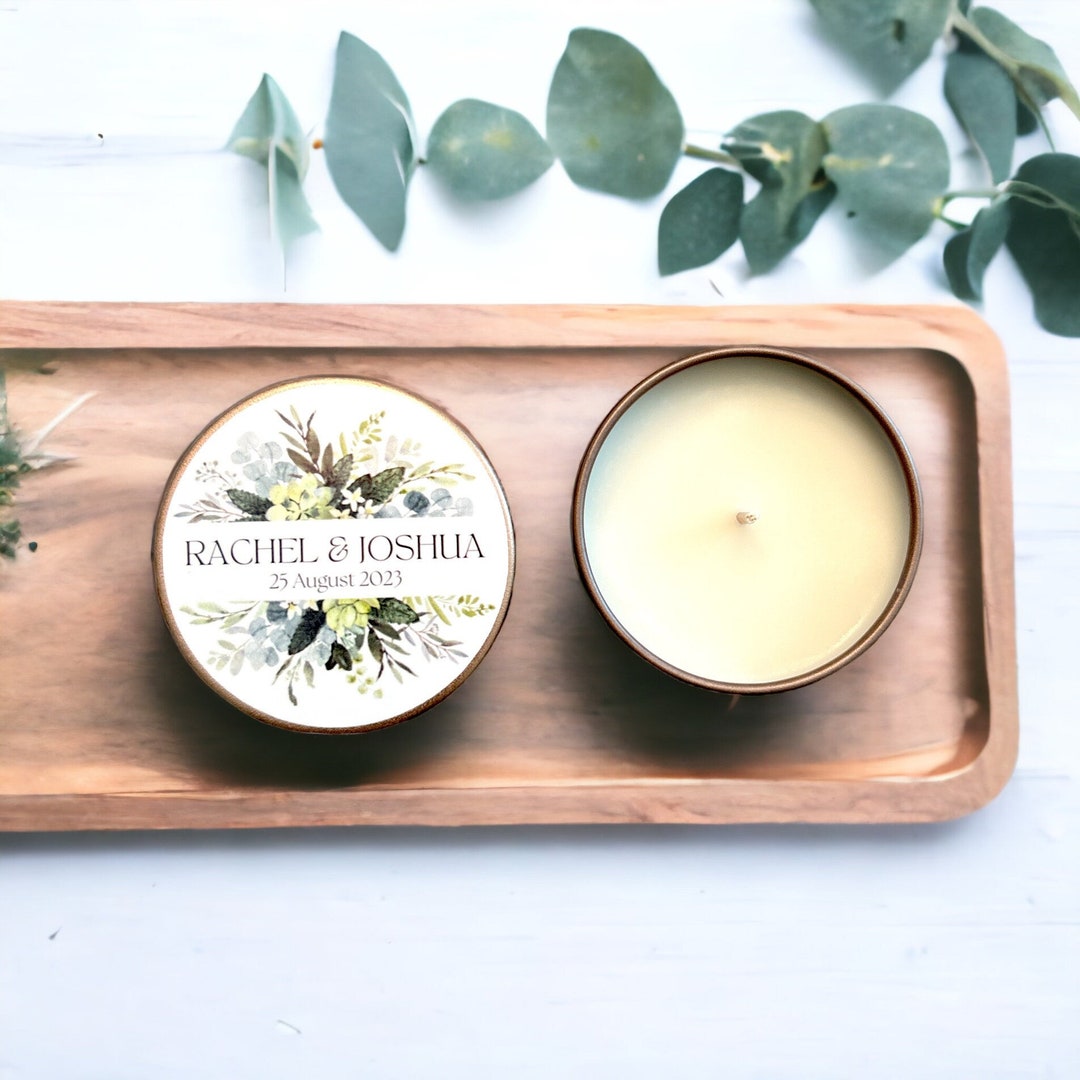 Personalized Wedding Favor Candles: Floral Soy Candle Tins, Set of 10 ...