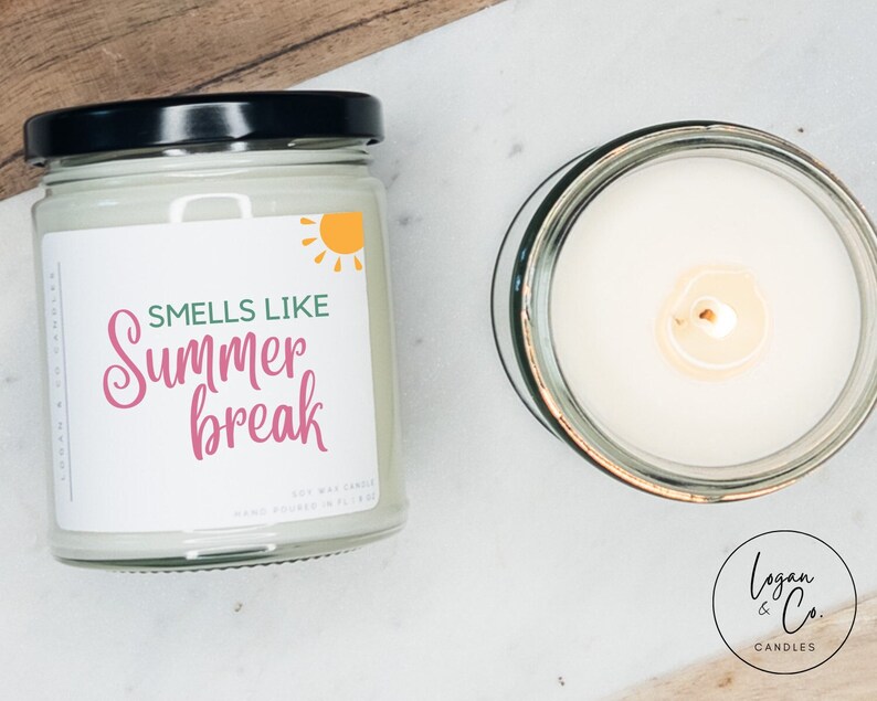 Smells Like Summer Break, Summer Vacation, Gift for Teacher, End of School Gift, Soy Candle, Teacher Appreciation Gift, Best Teacher Gift image 2