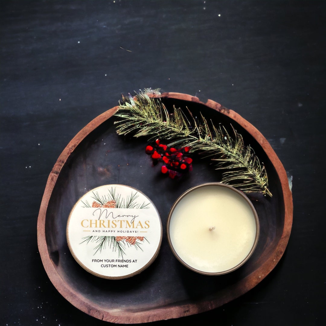 Christmas Candles, Set of 10 Tins, Custom Corporate Gift, Holiday Gift
