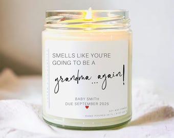 Grandma Again Pregnancy Announcement Soy Candle: Baby Reveal Gift