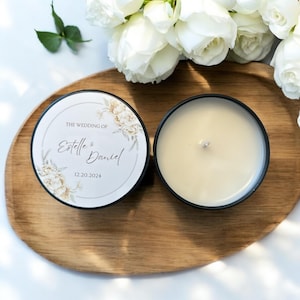 Personalized Floral Wedding Favor Candles: Soy Wax Tins, Set of 10